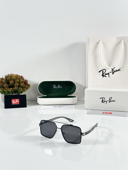 Ray-Ban sunglasses with a gunmetal frame and dark blue polarized lenses.