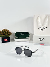 Ray-Ban sunglasses with a gunmetal frame and dark blue polarized lenses.