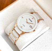 Rado Centrix or Integral watch with a white ceramic and rose gold